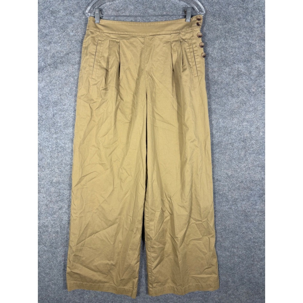 LOFT Wide Leg Crop Pants Womens Size 6 Tan‎ High Rise Button Casual
